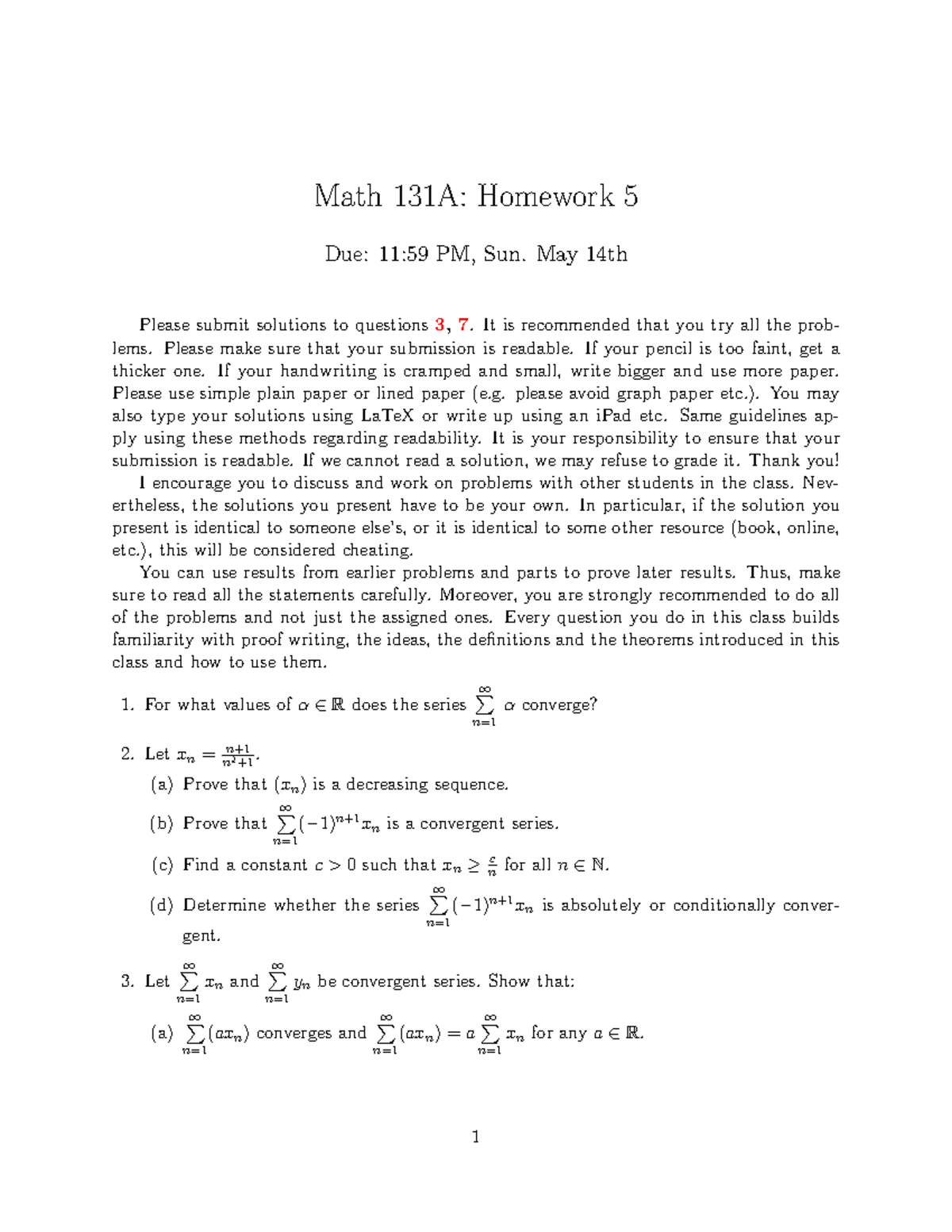 HW5-2 - Homework Exercise - Math 131A: Homework 5 Due: 11:59 PM, Sun ...