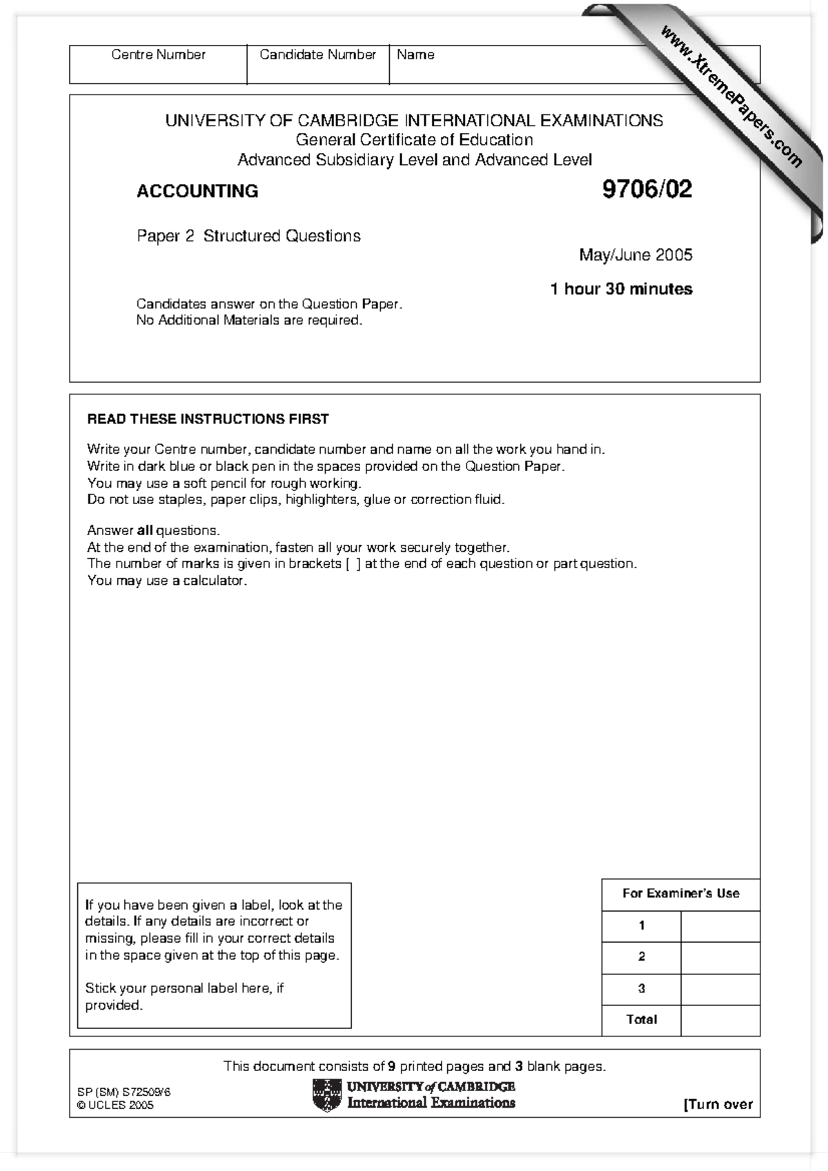 9706 s05 qp 2 - Final Exam Form s05 Question Paper 2 - This document ...