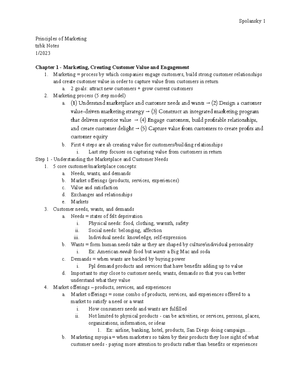 Marketing txbk notes, exam 1 - Principles of Marketing txbk Notes 1/ Chapter 1 - Marketing ...