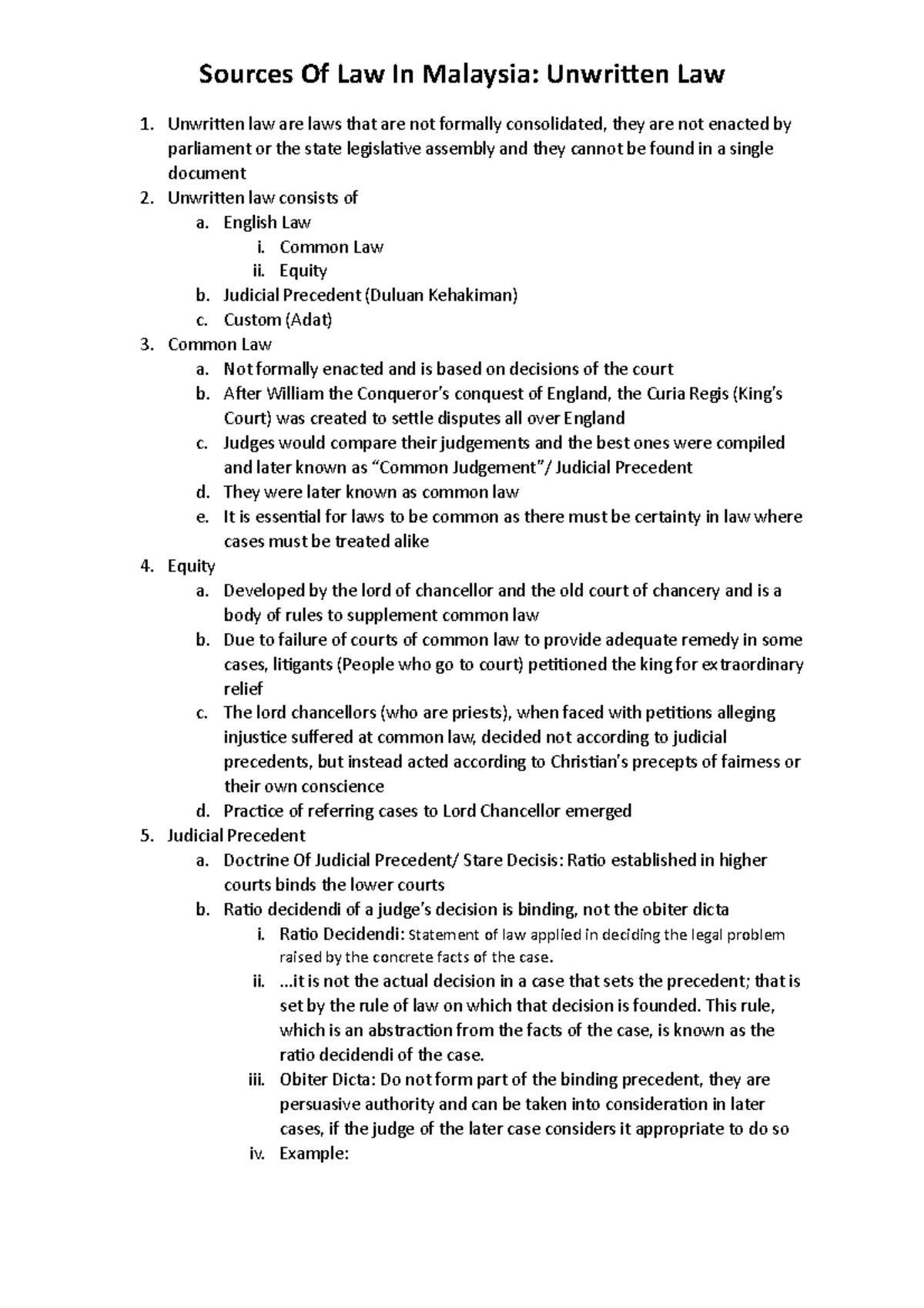 Sources Of Unwritten Law Sources Of Law In Malaysia Unwritten Law