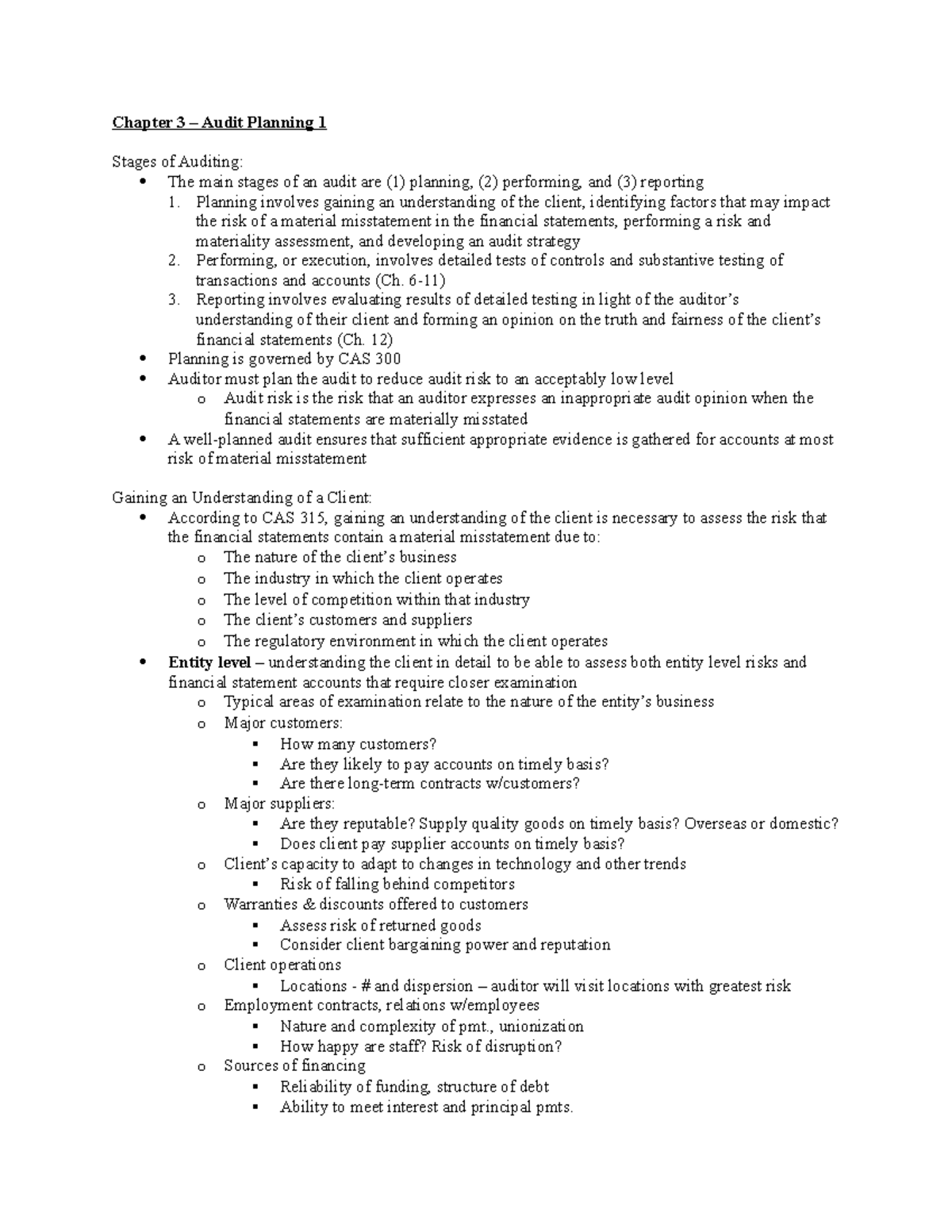 Chapter 3 - Audit Planning 1 - Chapter 3 – Audit Planning 1 Stages of ...