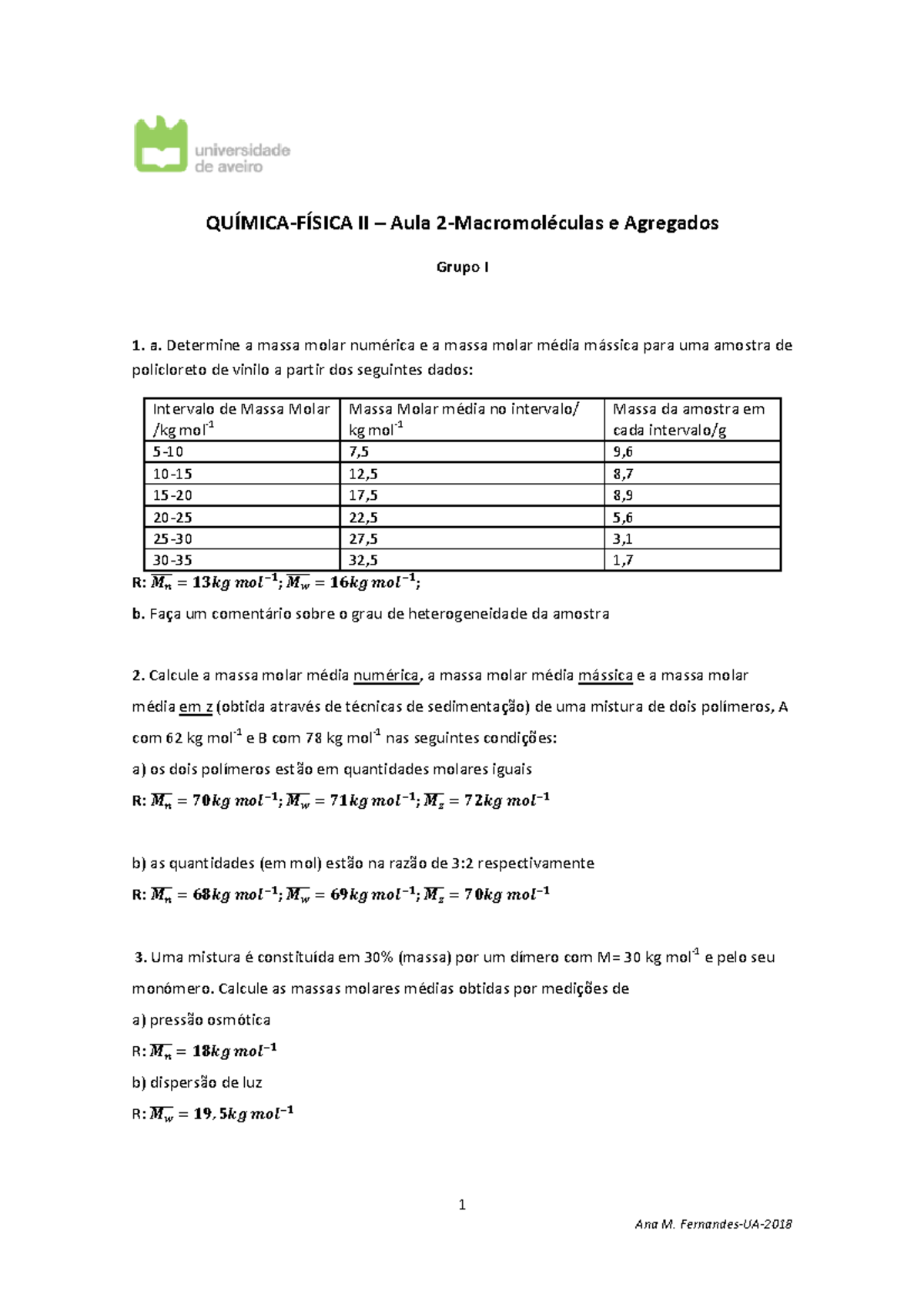 Exercícios - Macromoléculas E Agregados - 1 Ana M. Fernandes-UA ...