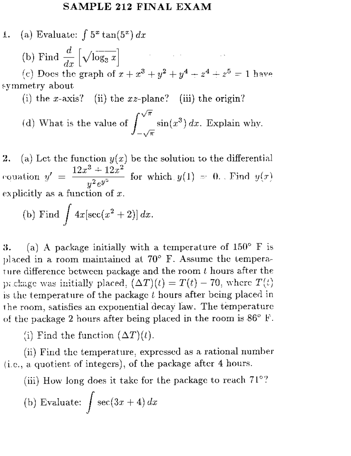 Math212Sample Final Exam - 21200 - Studocu