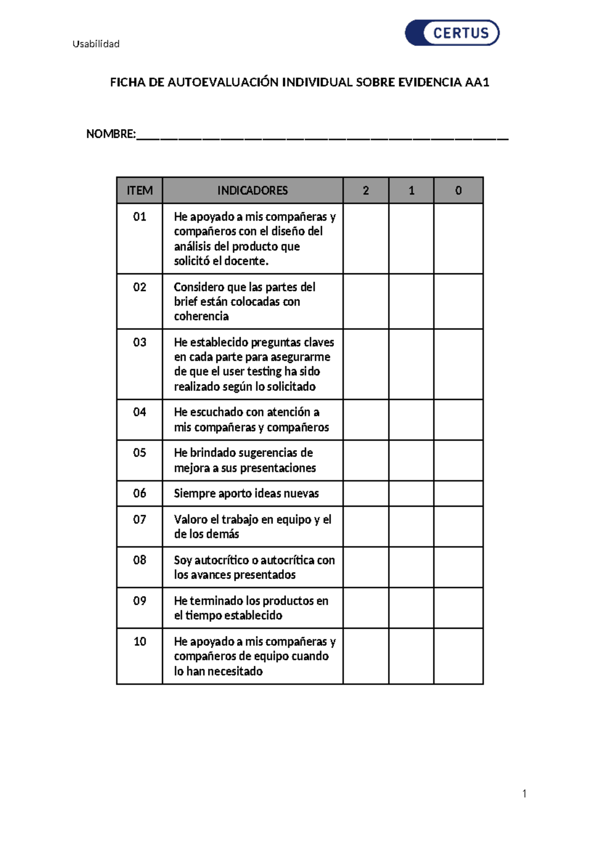 Semana 4 Ficha de Autoevaluación - Usabilidad FICHA DE AUTOEVALUACIÓN ...