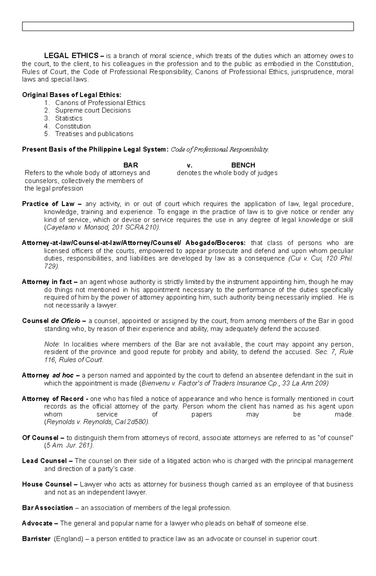 Legal-Ethics-Notes summary of discussion and cases - LEGAL ETHICS – is ...