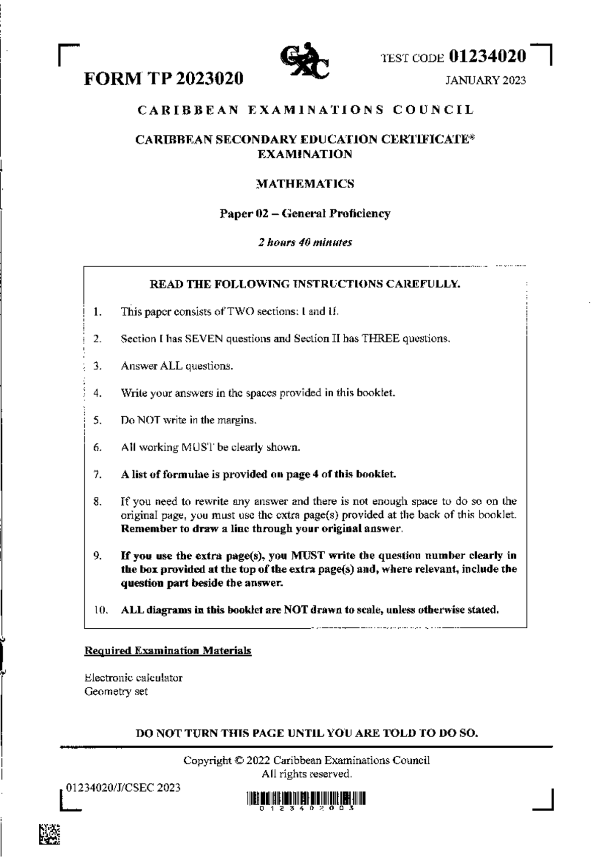 Csec mathematics paper 2 january 2023 Integrated Mathematics Studocu