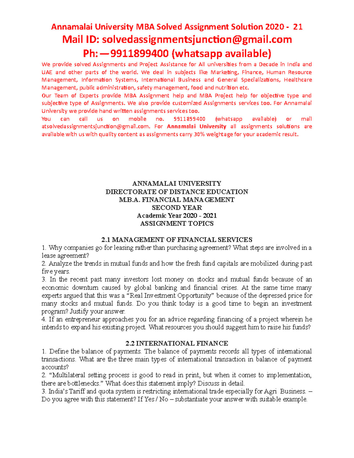 Second Year MBA Financial Management - StuDocu