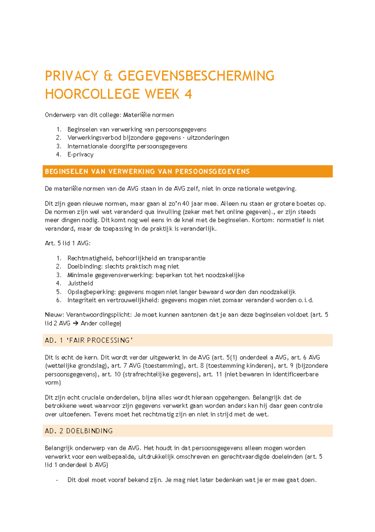 Privacy En Gegevensbescherming Hoorcollege Week 4 Privacy