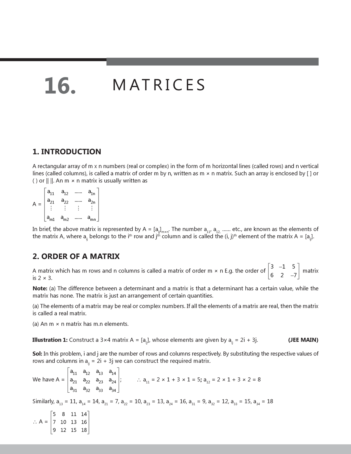 Matrices notes class 12 - 16. M A T R I C E S 1. INTRODUCTION A ...