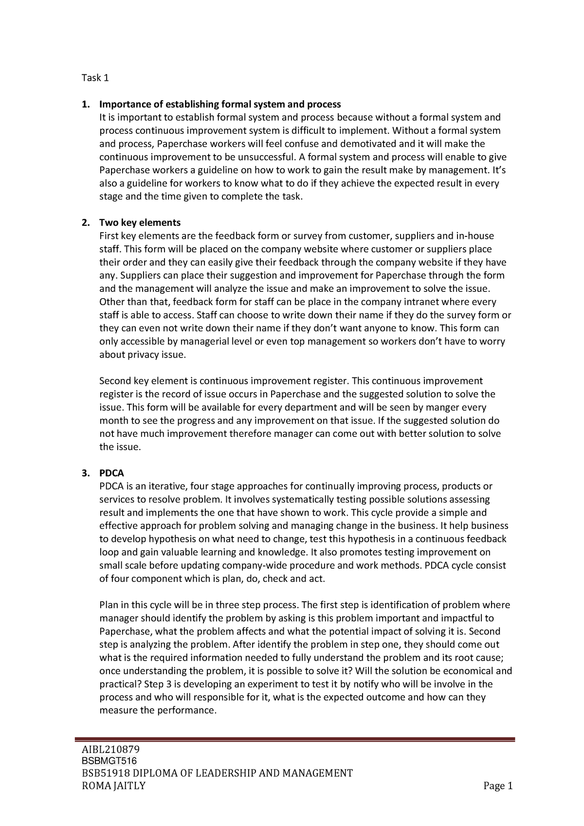 diploma of leadership and management assignments