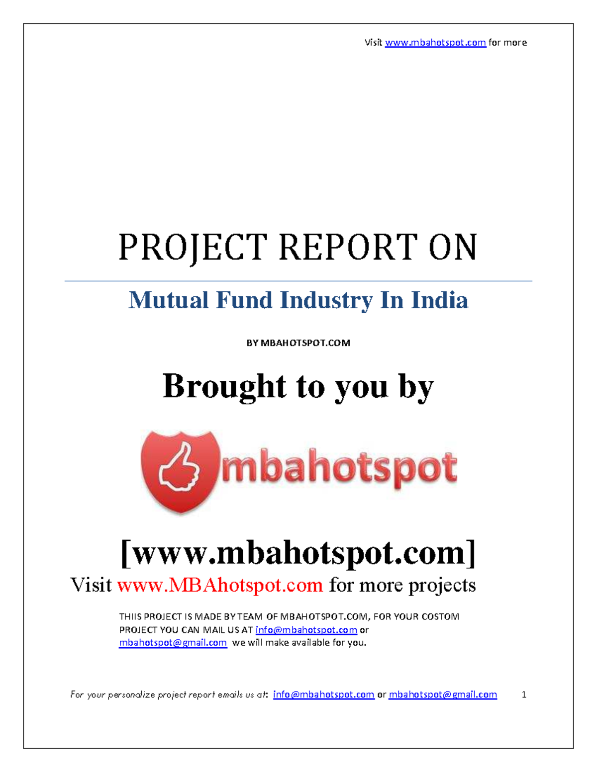 Project Report ON Mutual Fund Industry - PROJECT REPORT ON Mutual Fund ...