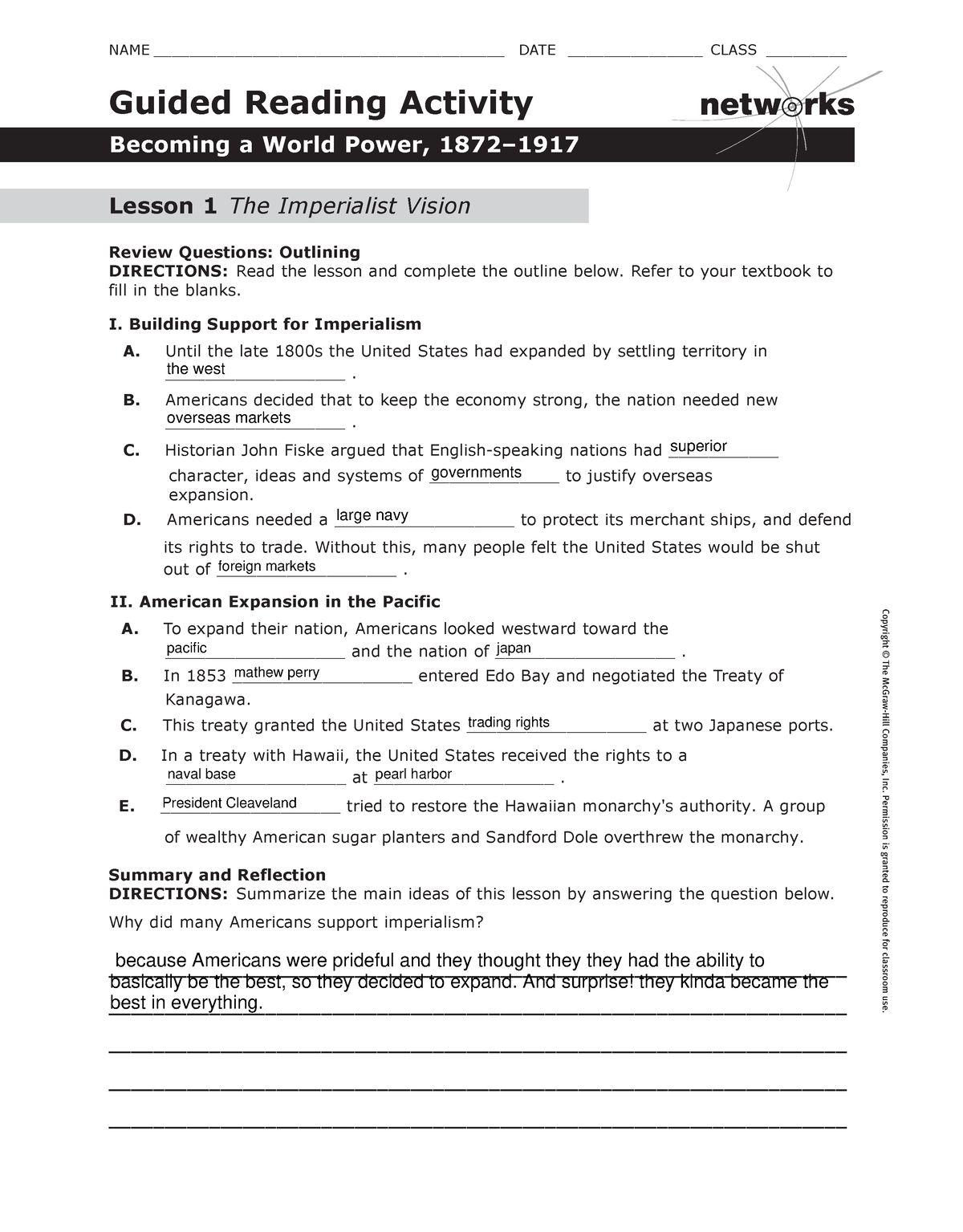 Chapter 14 Lesson 1 Guided Reading - Copyright © The McGraw-Hill ...