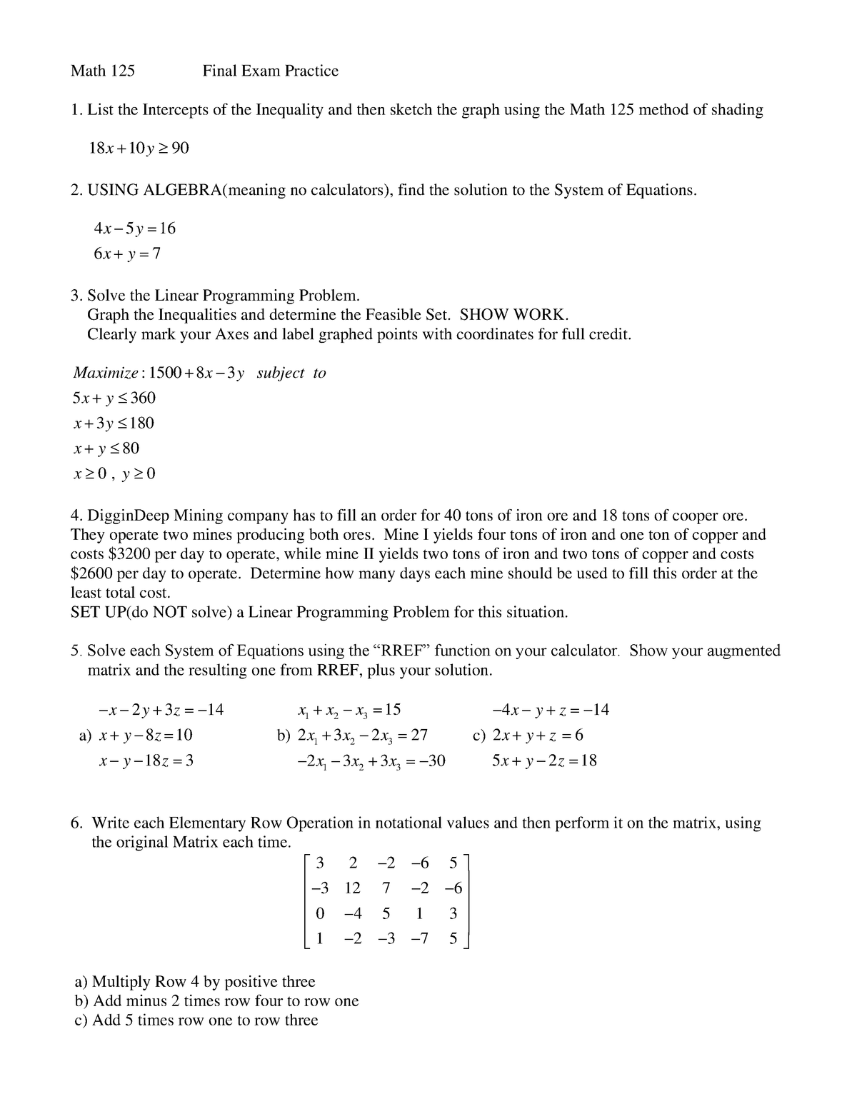 Samplepractice Exam Spring 2017 Questions Math 125 Uic