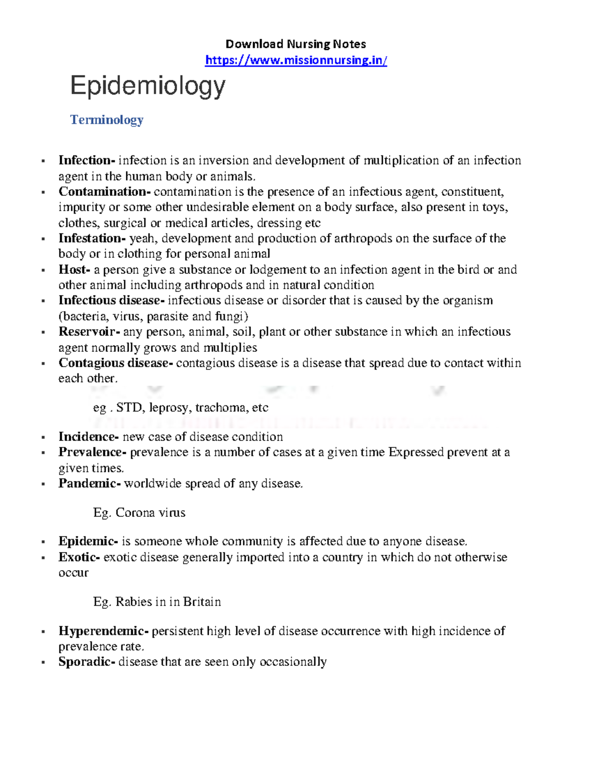 Epidemiology Download Nursing Notes missionnursing/ Epidemiology