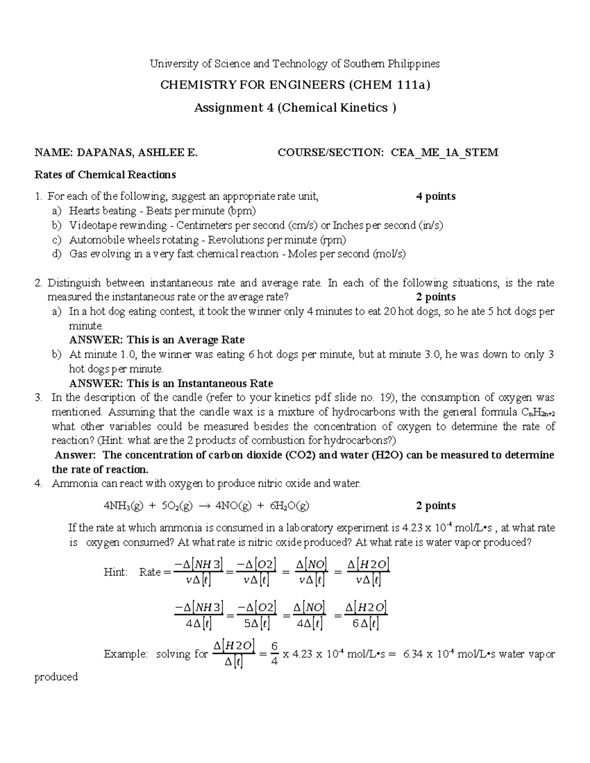 Assignment 4 Chemical University of Science and Technology