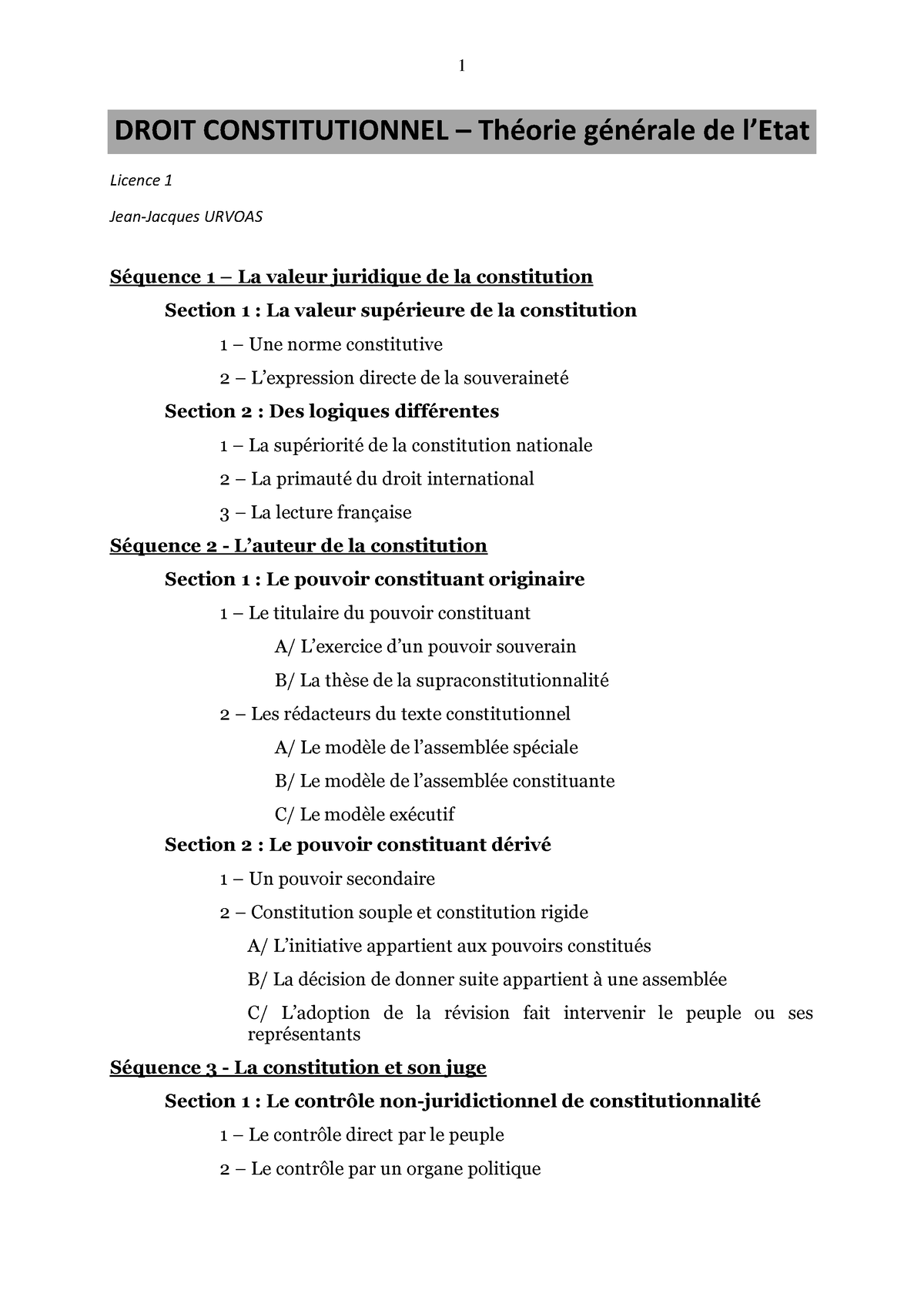 Plan De Cours Droit Constitutionnel - DROIT CONSTITUTIONNEL – Théorie ...