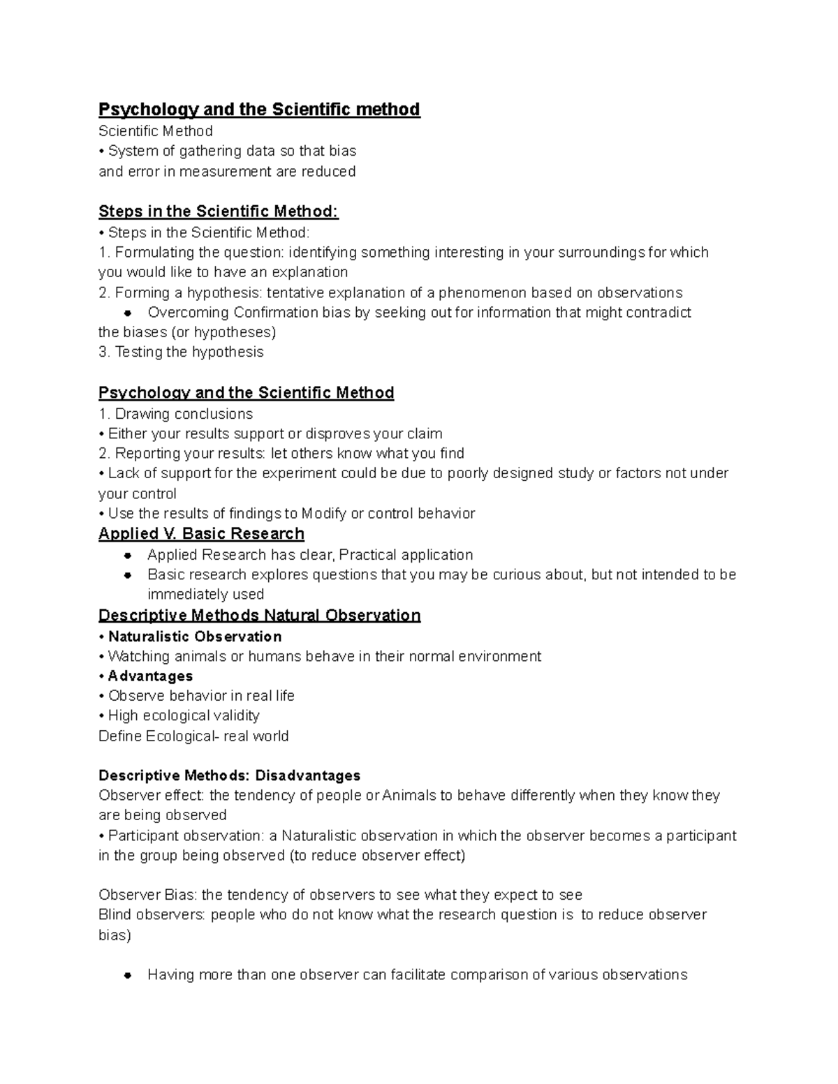 Research method guided lecture - Psychology and the Scientific method ...