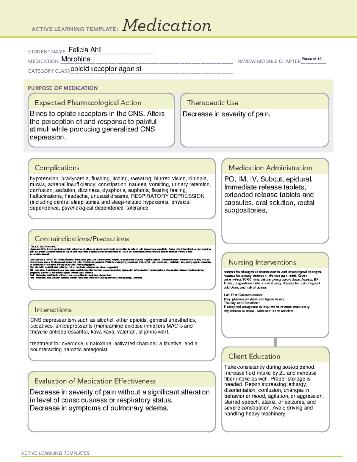 Morphine - drug cards - ACTIVE LEARNING TEMPLATES Medication STUDENT ...