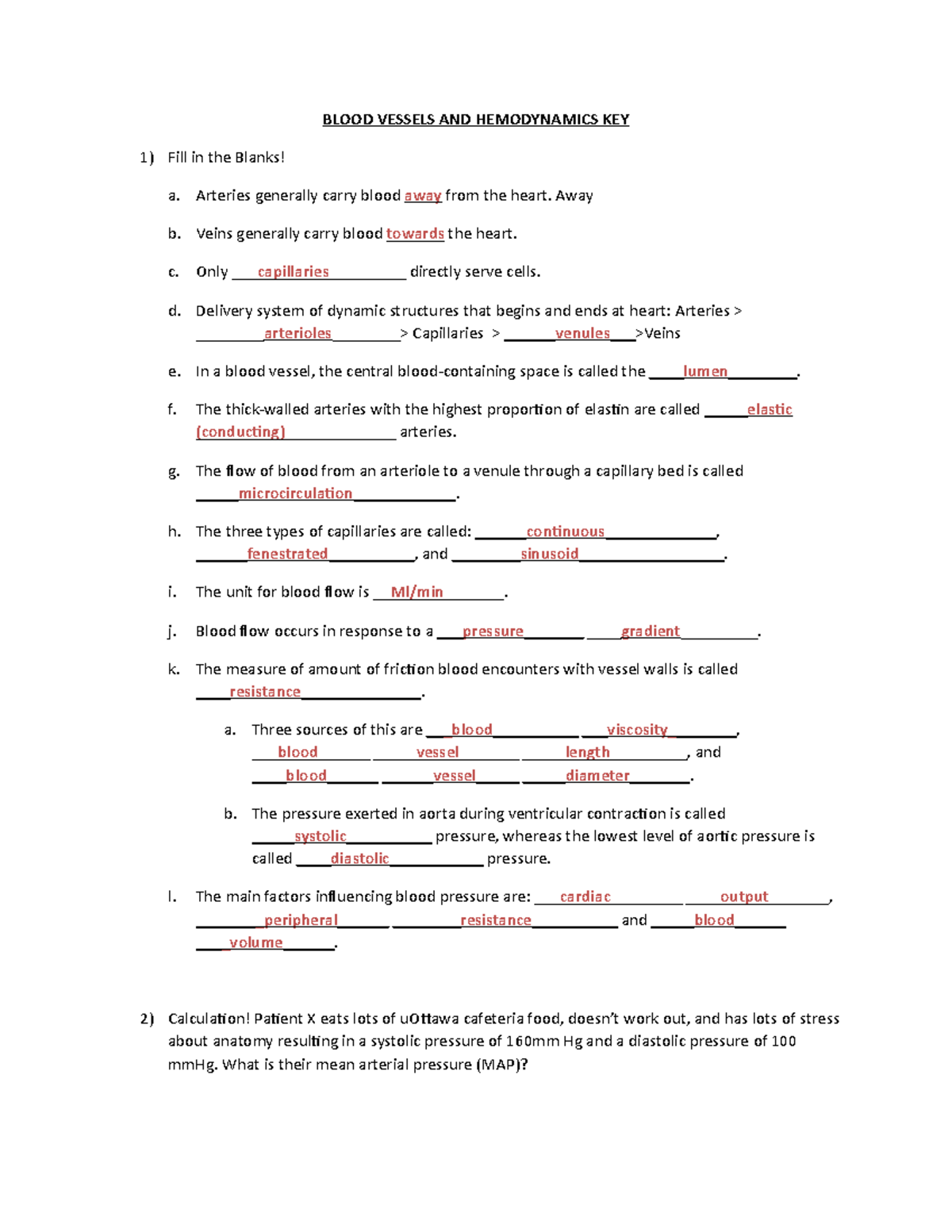 Blood Vessels And Hemodynamics Key - Blood Vessels And Hemodynamics Key 