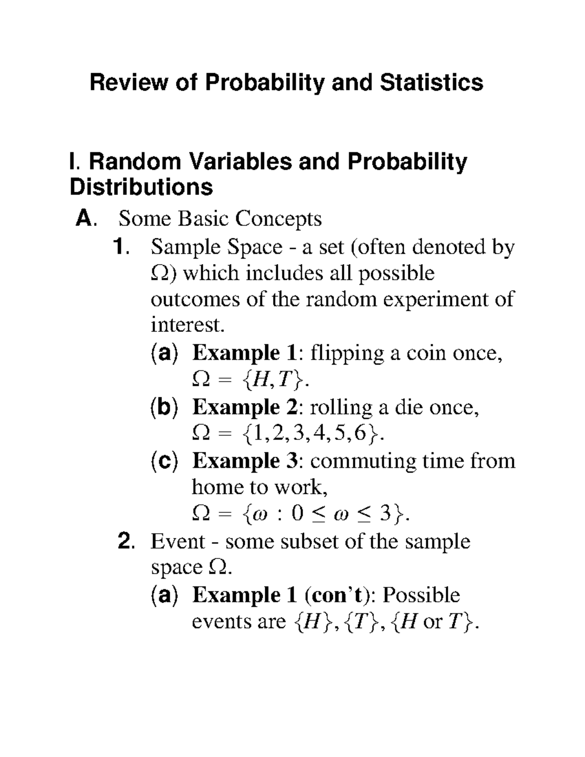 Prob and Statistics Review 1 - Review of Probability and Statistics I ...