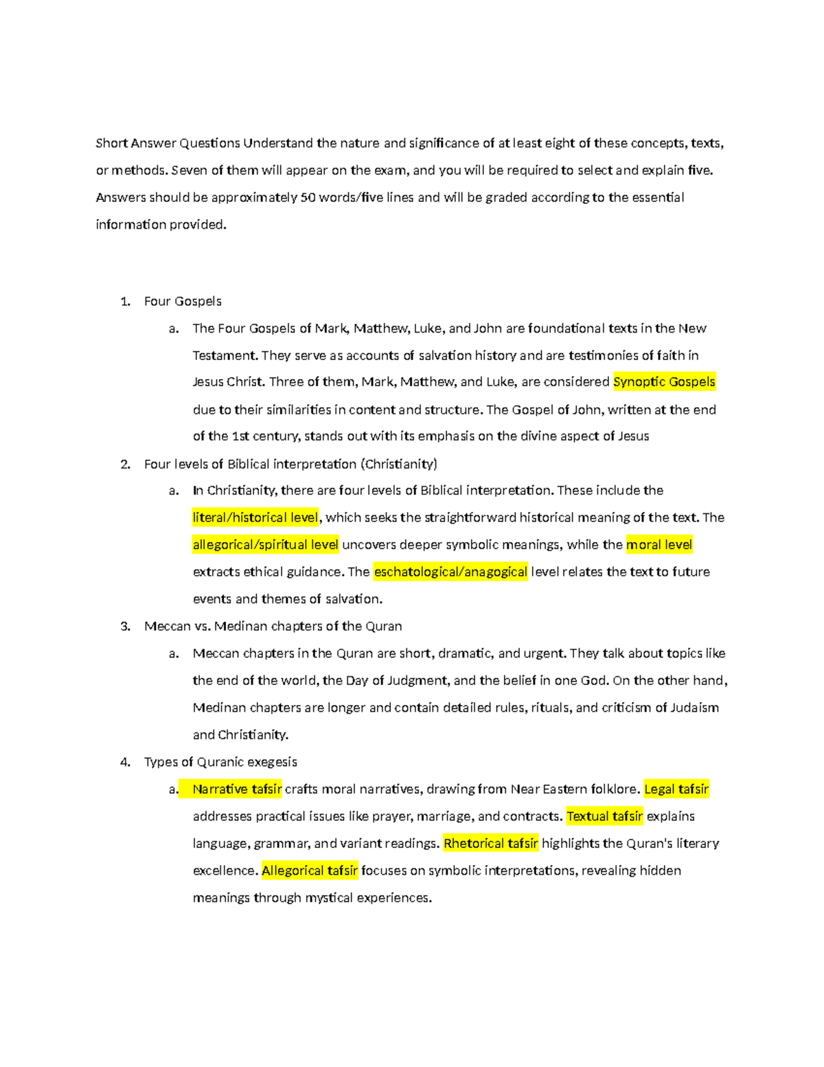 Exam 2 religion - Those are my notes for the second midterm - Short ...