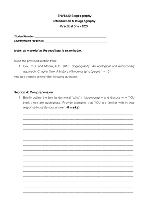 Biogeography test 3 Revision 2024 - ENVS120 Supplemental Instruction ...