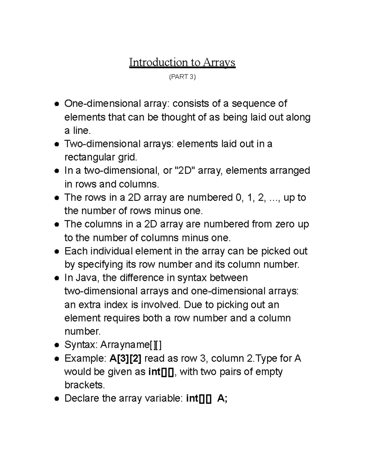 Introduction to Arrays 3 - Introduction to Arrays (PART 3) One ...