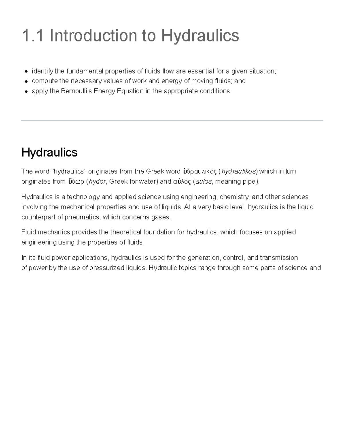 1.1 Introduction to Hydraulics CE 319-Hydraulics Engineering - 1 ...