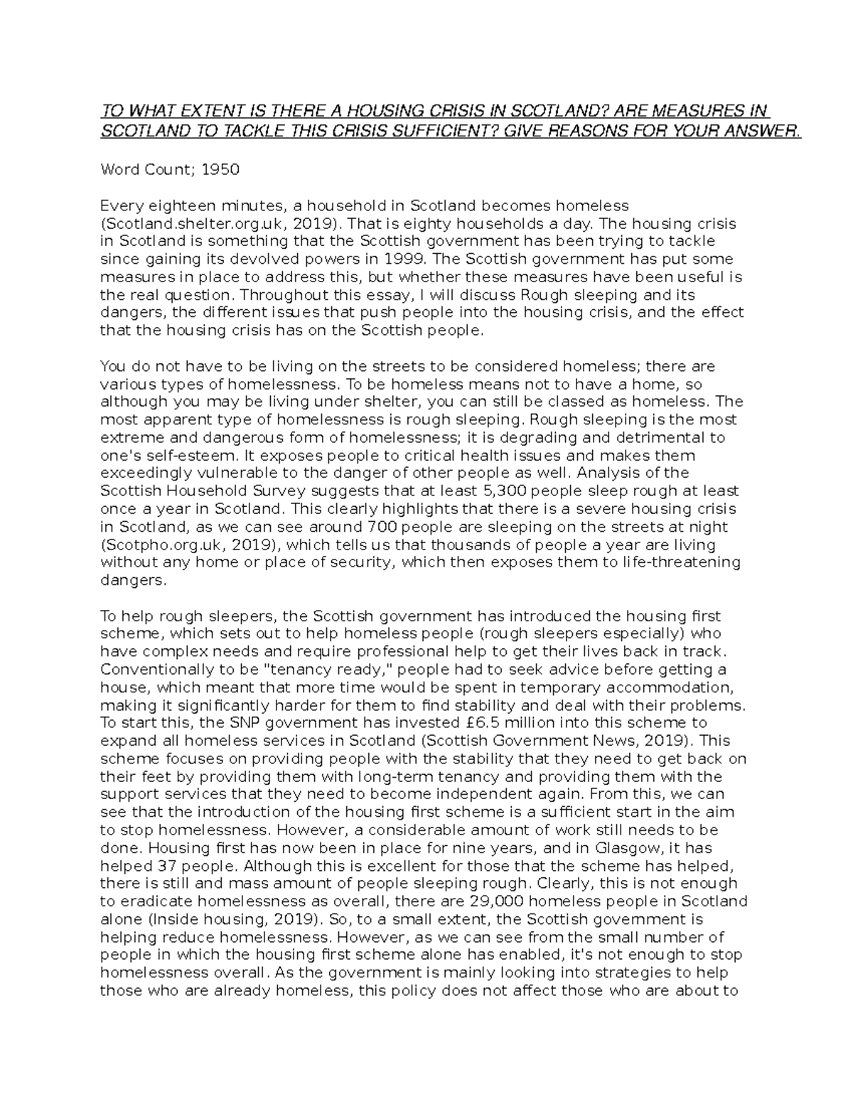 Housing Crisis TO Submit TO WHAT EXTENT IS THERE A HOUSING CRISIS IN