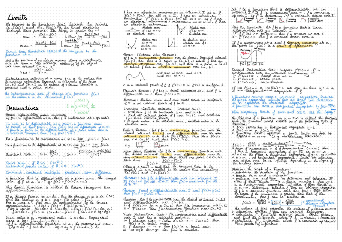 Exam Notes - Calculus and it's Applications - has an absolute mccommum ...