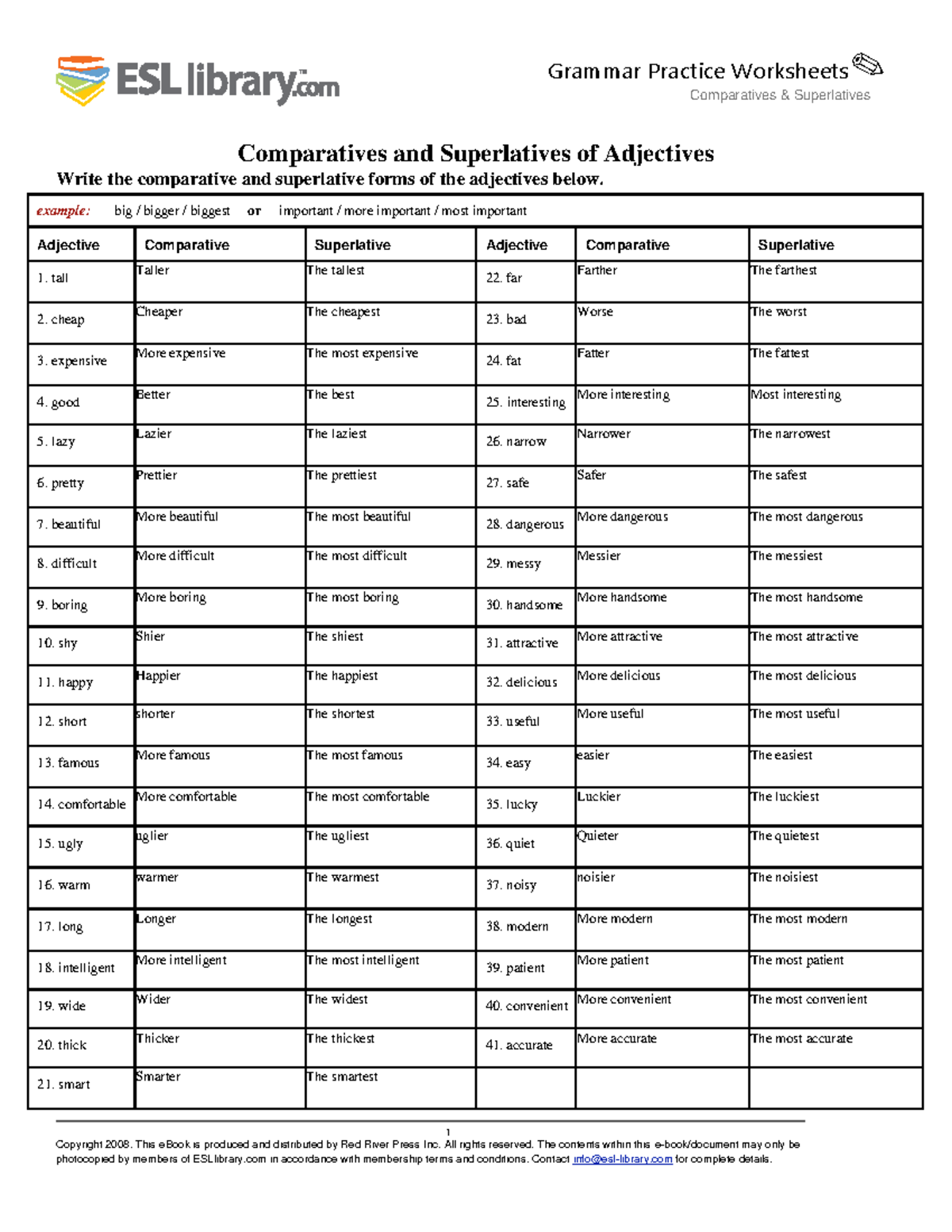 Esl Library Comparative And Superlative Pdf Comparatives / Superlatives: worksheet with answers - Inglés 4 - UAdeC -  Studocu