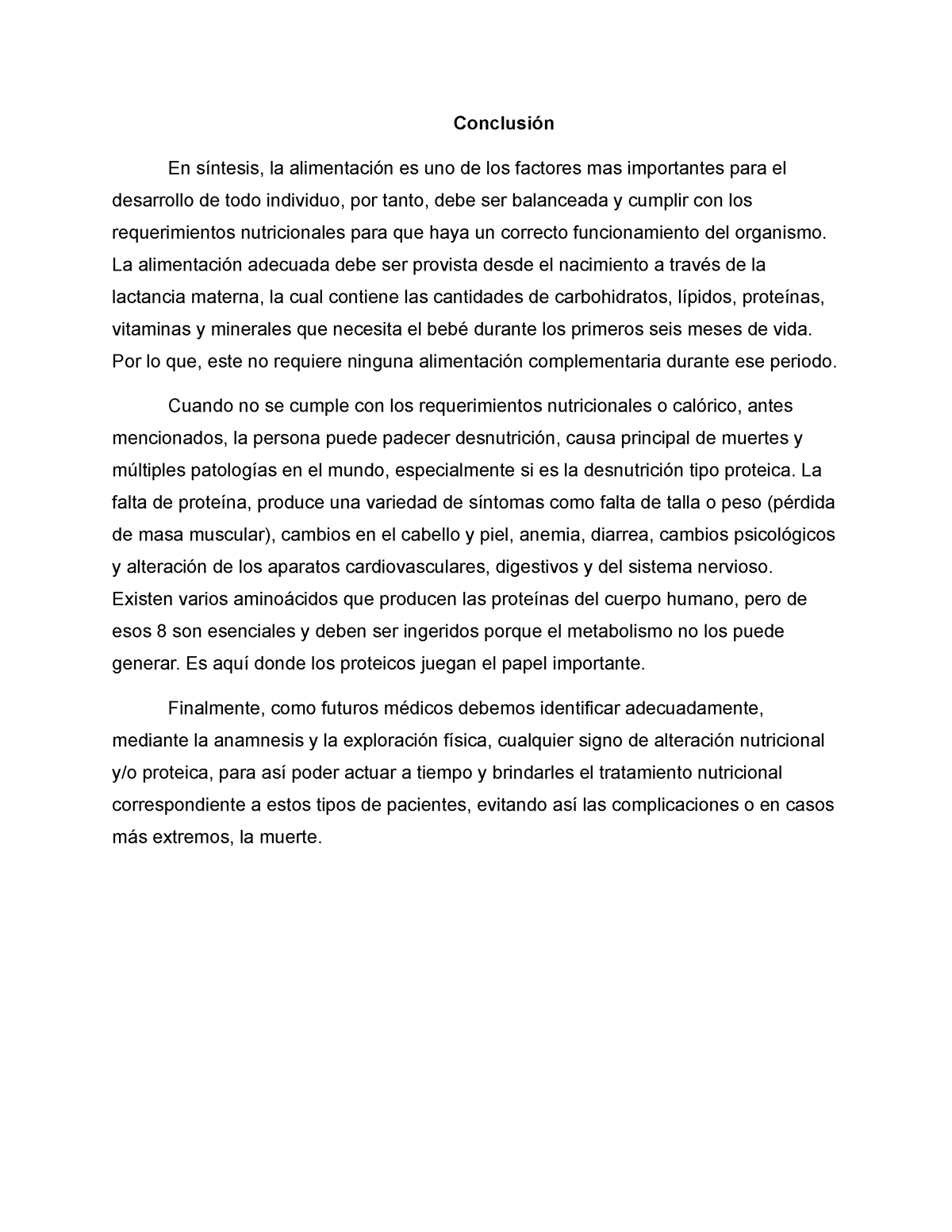 Conclusión - okey - Conclusión En síntesis, la alimentación es uno de ...