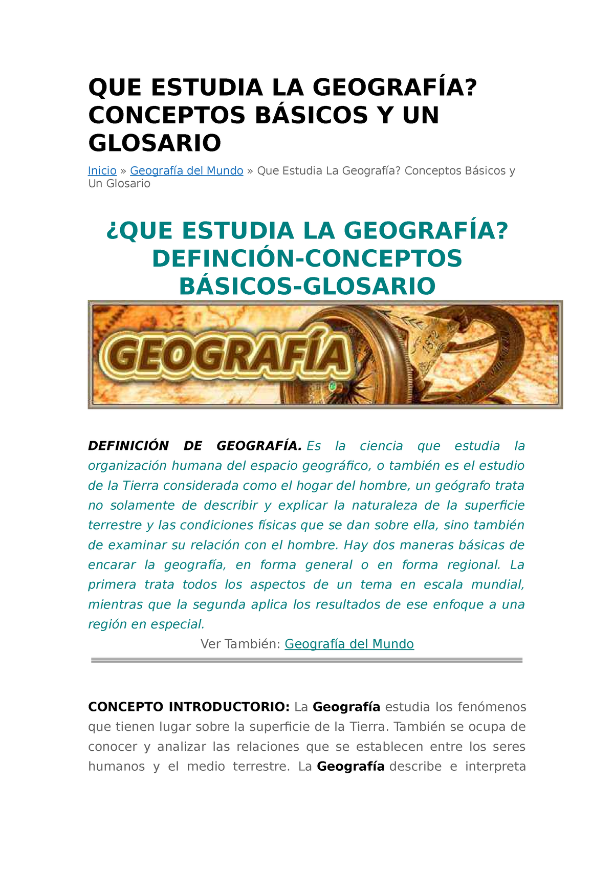 QUE Estudia LA Geografía - QUE ESTUDIA LA GEOGRAFÍA? CONCEPTOS BÁSICOS ...