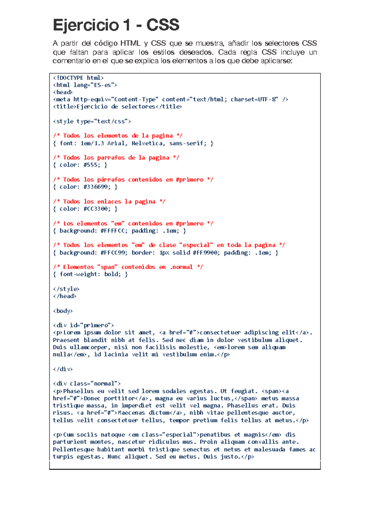 Ejercicio-01-CSS - Ejercicio 1 - CSS A partir del código HTML y CSS que ...