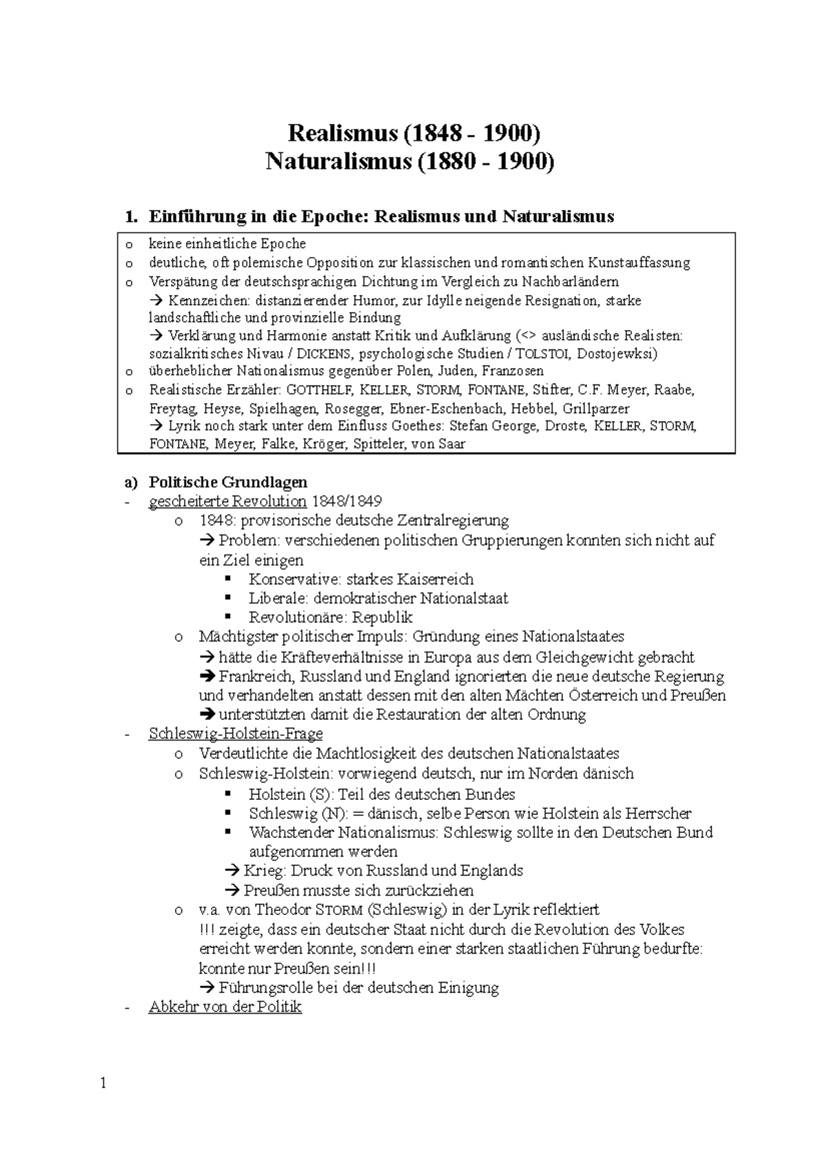Literaturgeschichte: Realismus Naturalismus Lernskript 2 - Realismus ...