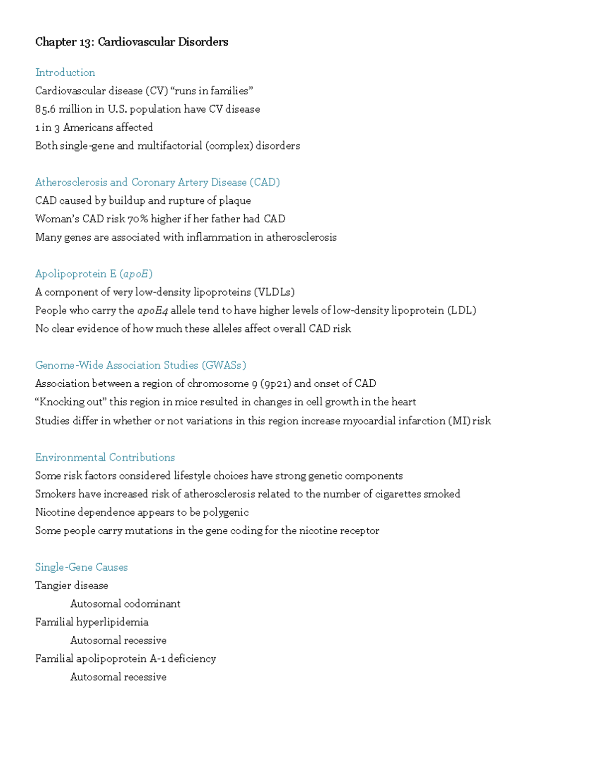 Chapter 13 - notes - Chapter 13: Cardiovascular Disorders Introduction ...