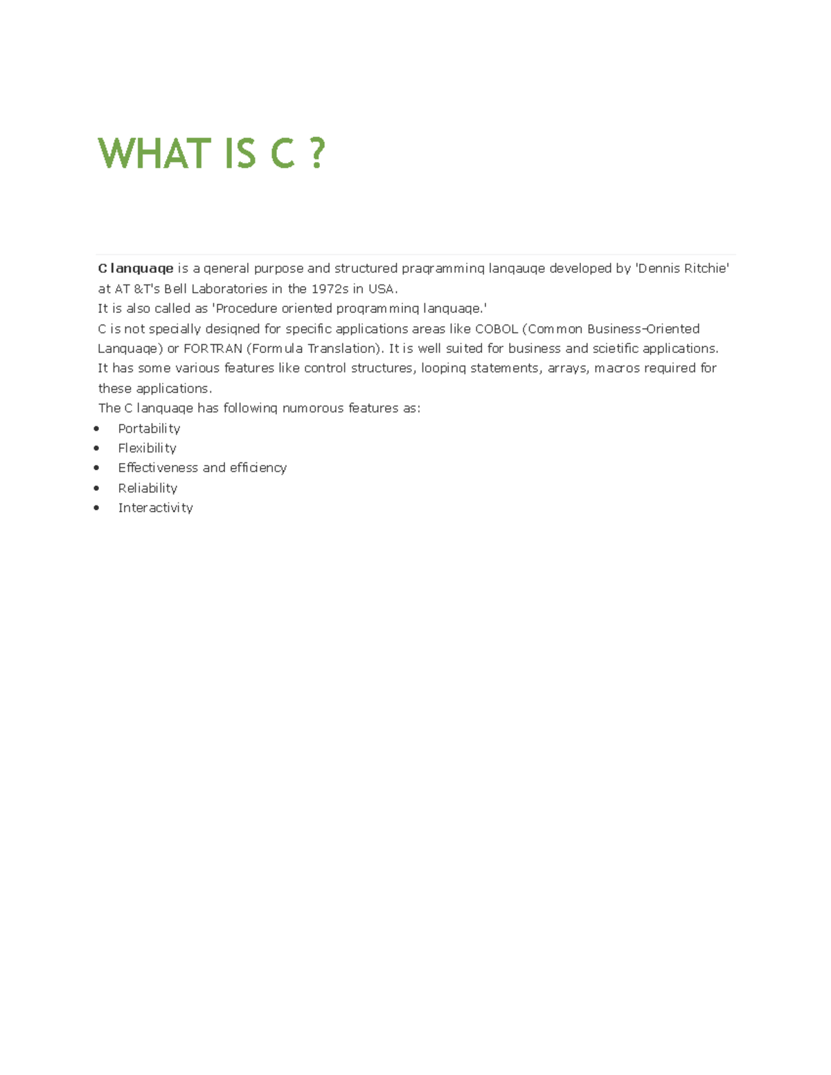 Cnotes - This is c language notes - WHAT IS C? C language is a general ...