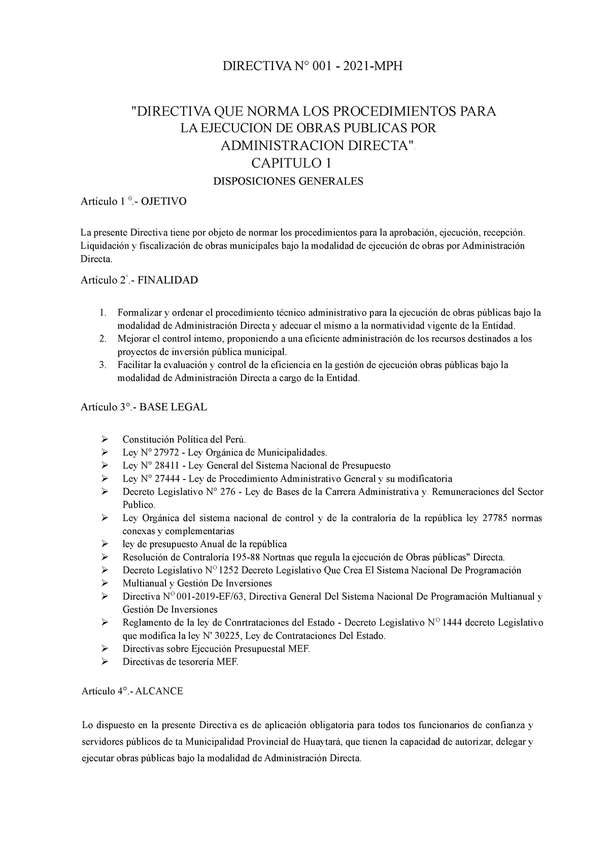 2 - Directiva-N°001-2021-MPH - DIRECTIVA N° 001 - 2021-MPH "DIRECTIVA ...