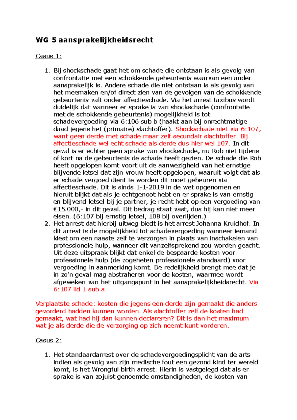 WG 5 Aansprakelijkheidsrecht - WG 5 Aansprakelijkheidsrecht Casus 1 ...