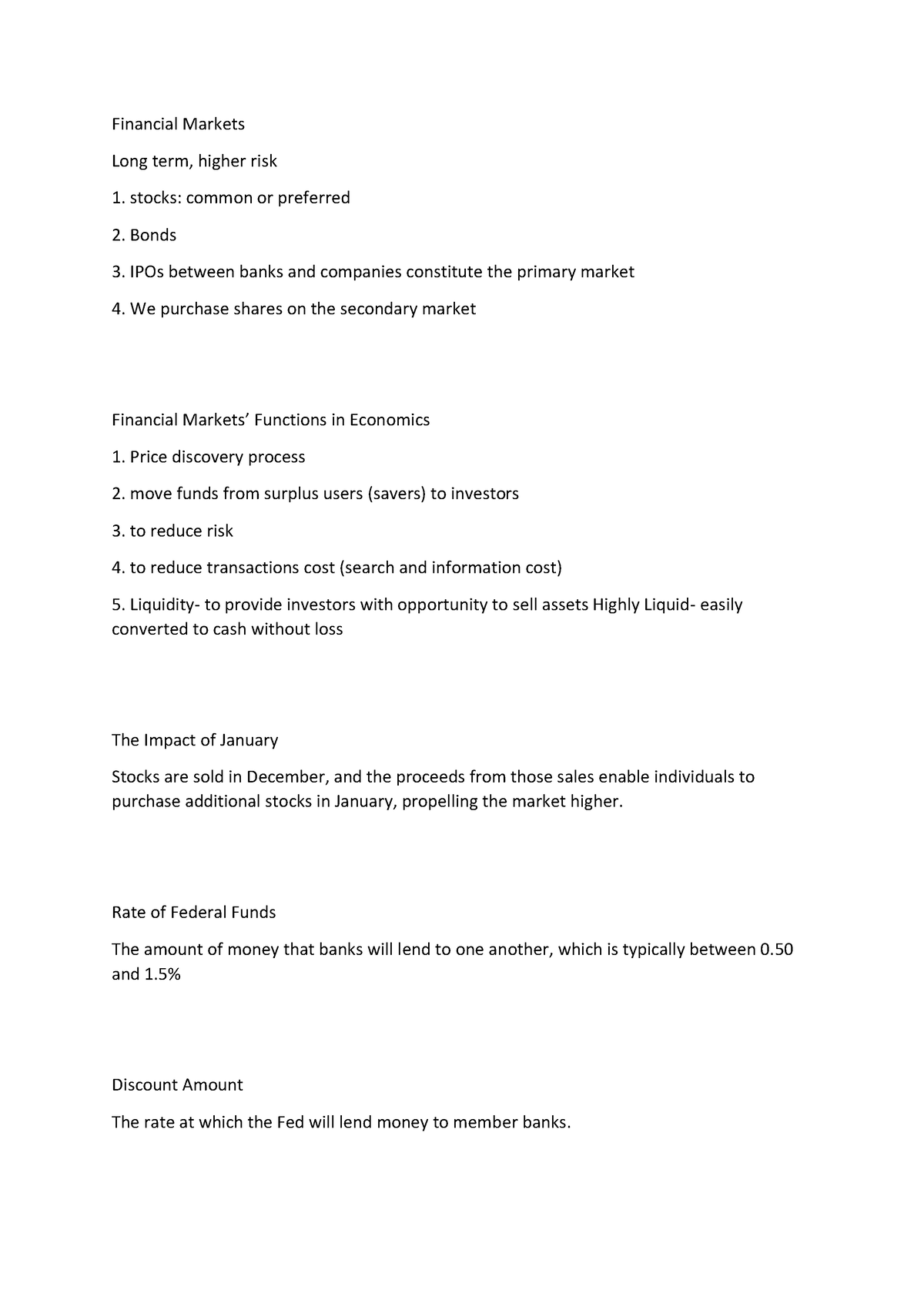 FIN 3244 Lecture Notes 8 - Financial Markets Long Term, Higher Risk ...