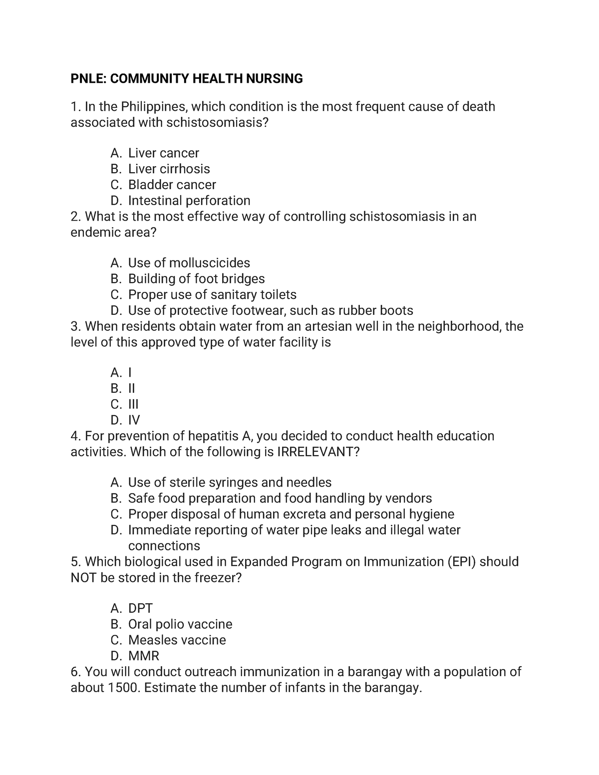 PNLE 5 CHN - Practice Exam Pnle Chn - PNLE: COMMUNITY HEALTH NURSING In ...