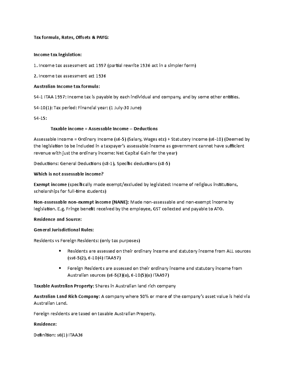 Lecture 3 - Tax formula, Rates, Offsets & PAYG: Income tax legislation ...