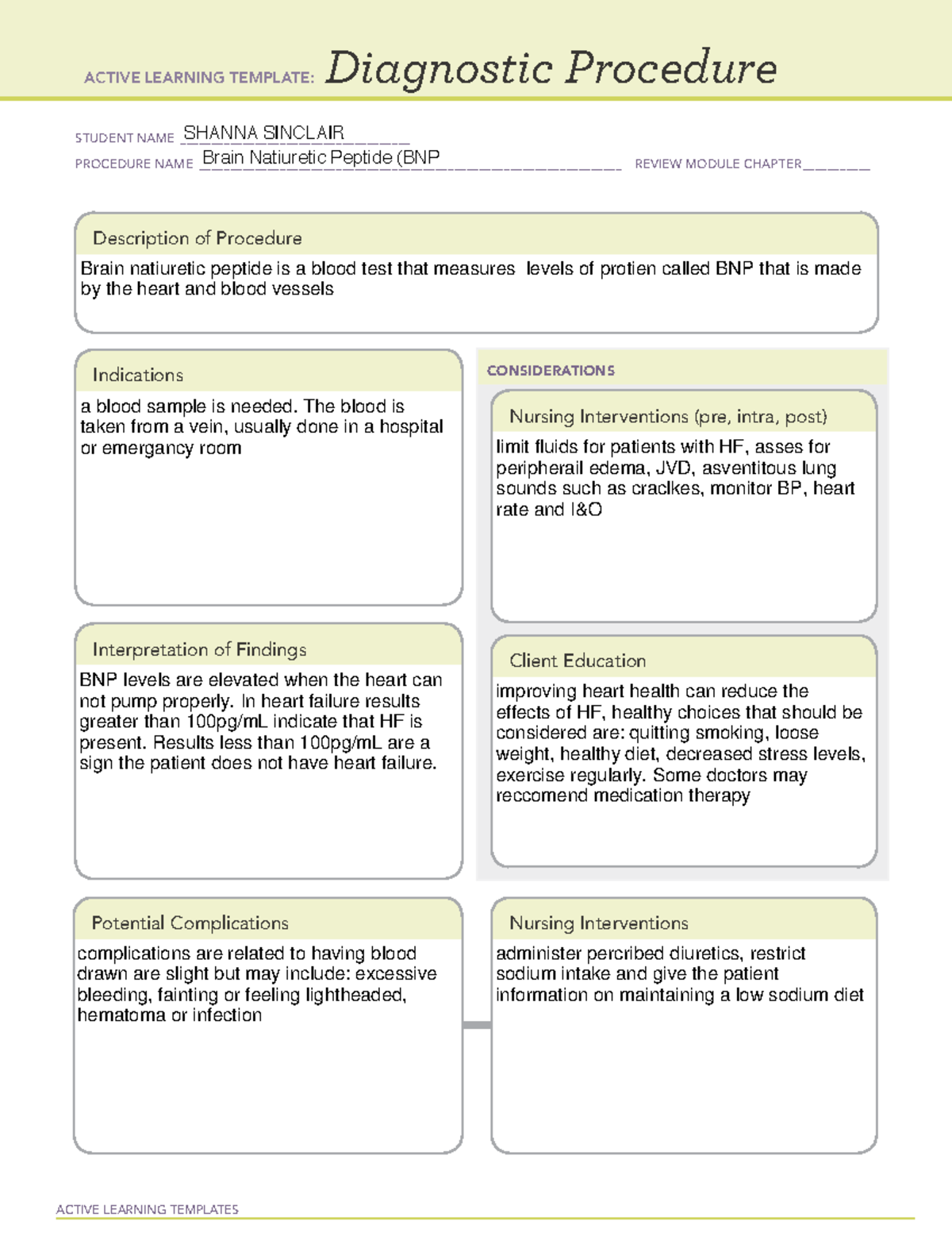 BNP - BNP - ACTIVE LEARNING TEMPLATES Diagnostic Procedure STUDENT NAME ...