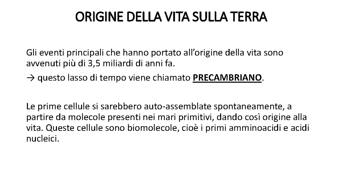 Procarioti E Piante - ORIGINE DELLA VITA SULLA TERRA Gli eventi