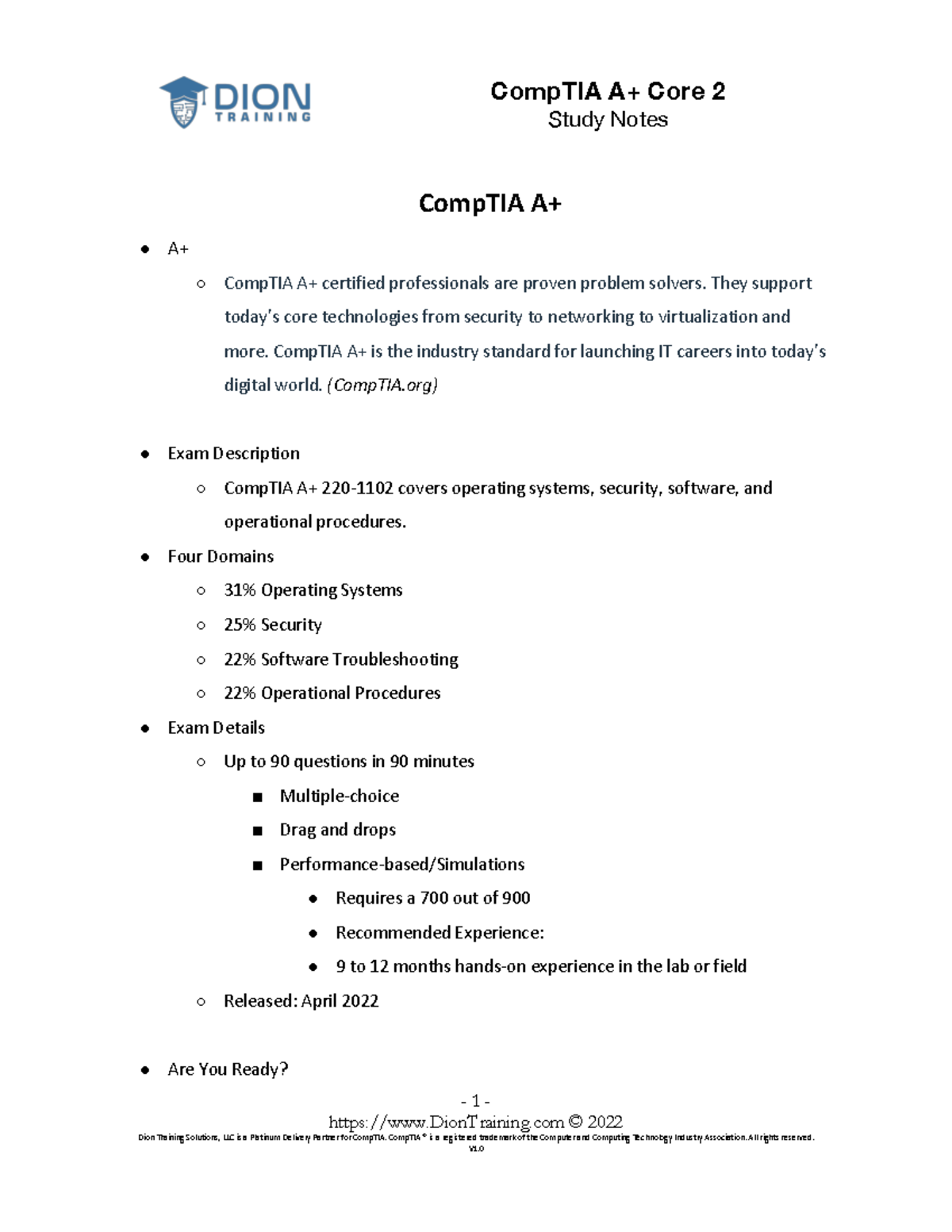 Comp TIA+A++220-1102+Study+Guide - Study Notes - 1 - DionTraining ...