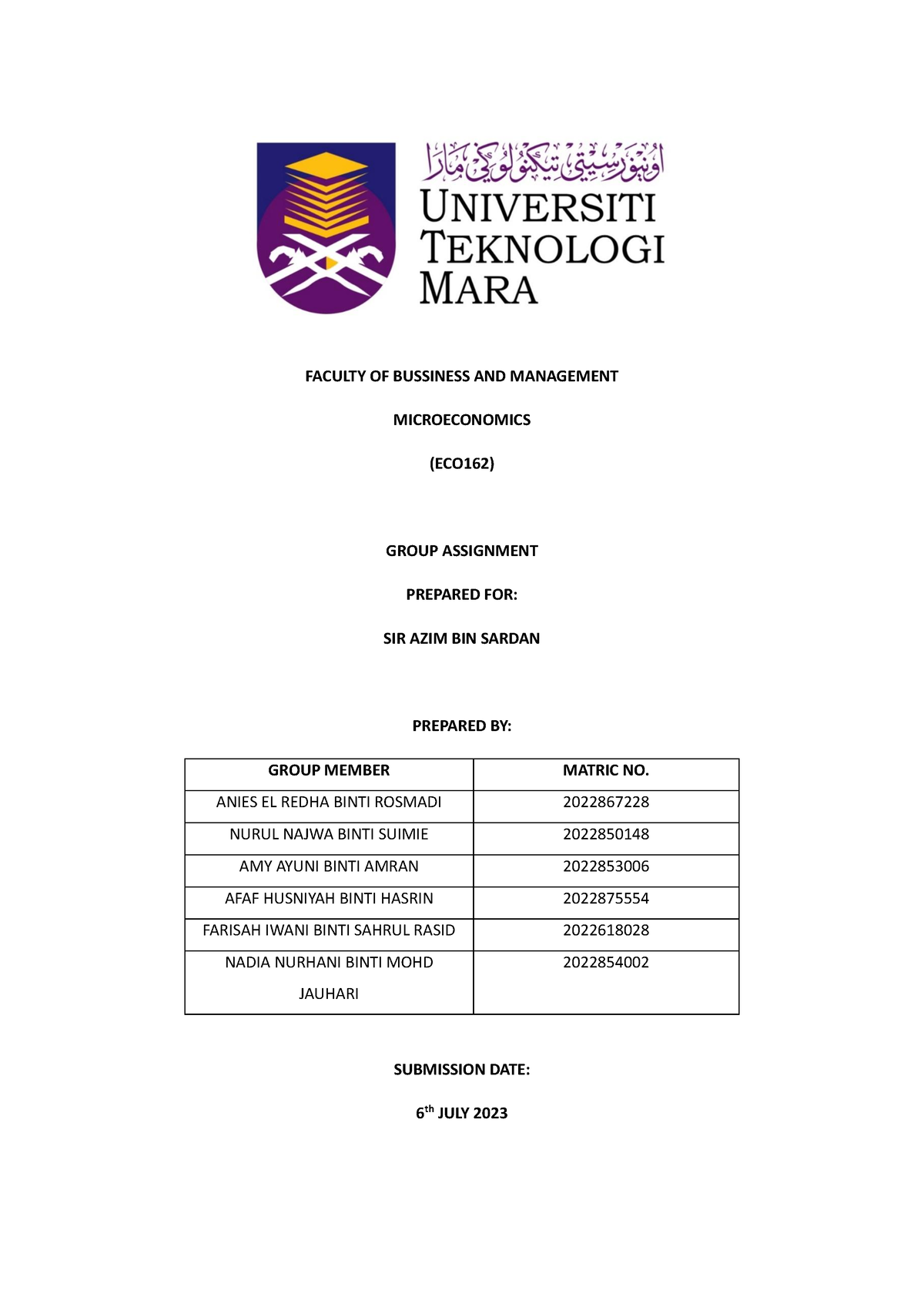 eco162 group assignment 2022