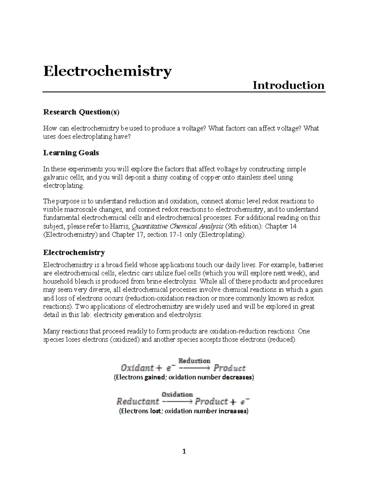 Experiment 4 Electrochemistry 2018 Edit - Electrochemistry Introduction ...