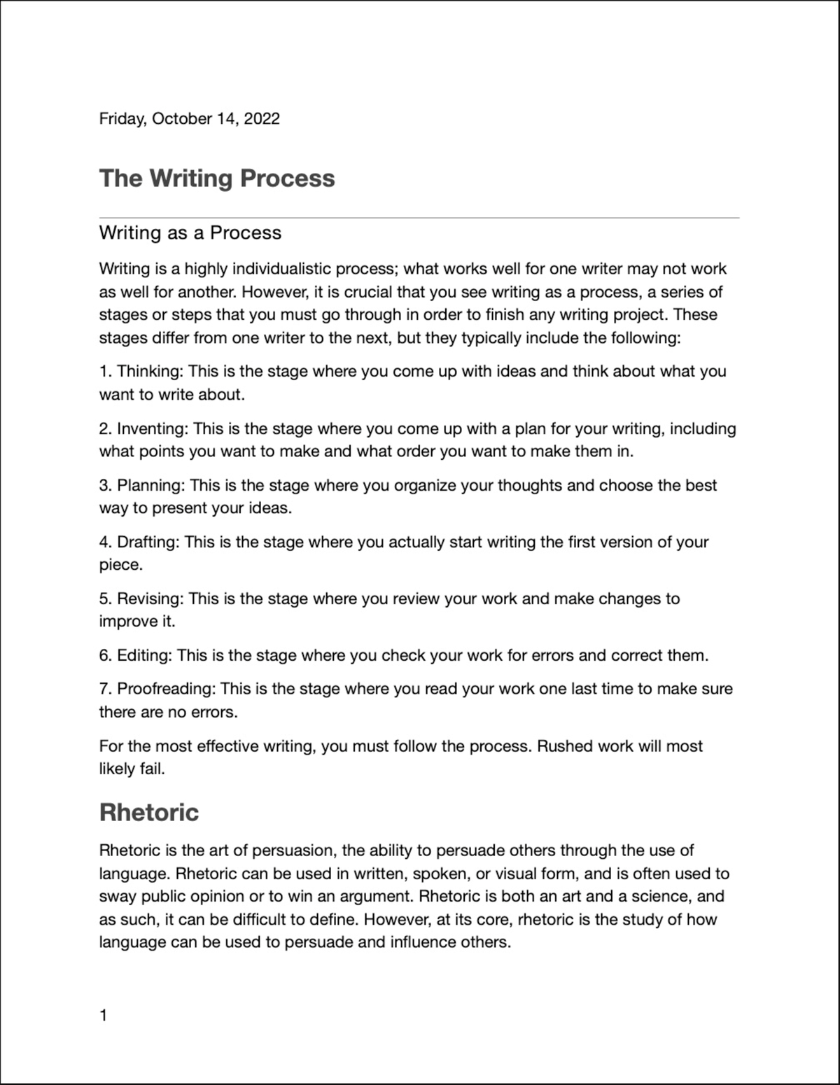 The Writing Process - ENC1101 - Studocu