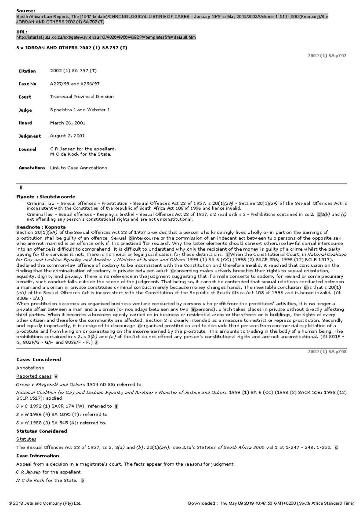 S v Jordan 2002 T Source South African Law Reports, The (1947 to date)/CHRONOLOGICAL LISTING