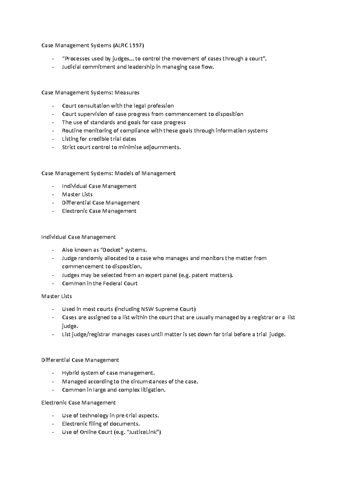 Case Management Notes - Case Management Systems (ALRC 1997 ...